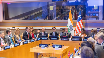 External Affairs Minister S Jaishankar and Liberian Foreign Minister Sara Beysolow Nyanti attend the launch of the Group of Friends on Safety and Security of Shipping and Seafarers at the United Nations in New York. (Photo: X/@DrSJaishankar)