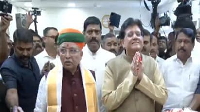 Piyush Goyal and Arjun Ram Meghwal arrives at Tamil Nadu BJP office in Chennai on Tuesday. (Photo/ANI)