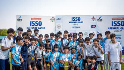 Players of Oberoi International School, Mumbai with the ISSO National Under-14 Boys Football Championship trophy. (Photo: ISSO)
