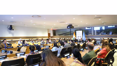 India's Permanent Representative to the United Nations Harish Parvathaneni adressing the event at UN (Photo/X@AmbHarishP)