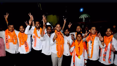 ABVP members celebrate their victory in the Odisha student union elections (Photo/X/@abvpodisha)