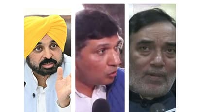 Punjab CM Bhagwant Mann, Delhi AAP President Saurabh Bharadwaj and AAP leader Gopal Rai (Photo/ANI)