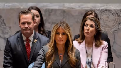 Melania Trump, First Lady of the United States of America and President of the Security Council for the month of March, chairs the Security Council meeting on children, technology and education in conflict on March 2, 2026.(Photo/UN)