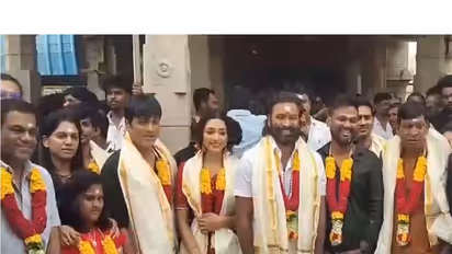 Dhanush and cast of his upcoming film with Tamizharasan Pachamuthu (Photo/ANI)