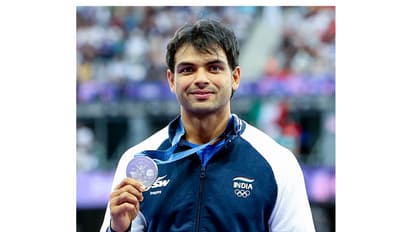 Neeraj Chopra poses with his silver medal at the Paris Olympics 2024. (File Photo/ANI)