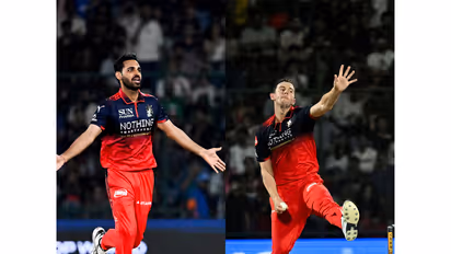 Bhuvneshwar Kumar and Josh Hazlewood. (Photo: ANI)