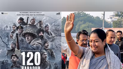120 Bahadur poster (L) Delhi CM Rekha Gupta (R) (Photo: Instagram/@excelmovies/File Photo/ANI)