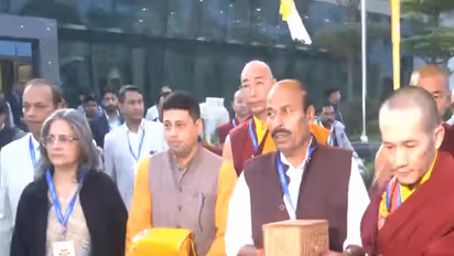 Virendra Kumar led-delegation carries Lord Buddha's sacred relics to Bhutan (Photo: ANI)