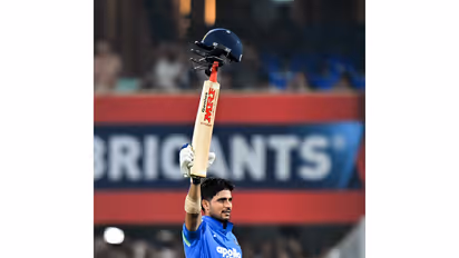 Indian skipper Shubman Gill celebrating his double century during the 2nd ODI against West Indies. (Photo: ANI)