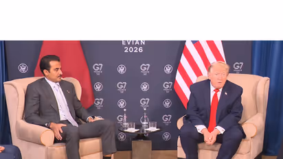 US President Donald Trump and Qatar's Emir Sheikh Tamim Bin Hamad Al-Thani during a bilateral meeting on the sidelines of the G7 summit in Evian-les-Bains, France. (Photo: X/@WhiteHouse)