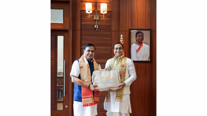 Assam Chief Minister Himanta Biswa Sarma with Assam Finance Minister Jayanta Malla Baruah (Photo/ANI)