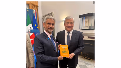 External Affairs Minister S Jaishankar gifting Italian edition of 'Why Bharat Matters' to Italian Deputy Foreign Minister and Foreign Minister Antonio Tajani (Photo: X@DrSJaishankar)