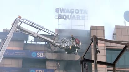 Firefighters dousing fire at 'Sohum Emporia' shopping complex in Guwahati (Photo/ANI)