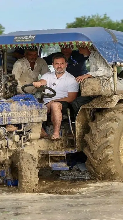 खेतों में ट्रैक्टर चलाते दिखे राहुल गांधी