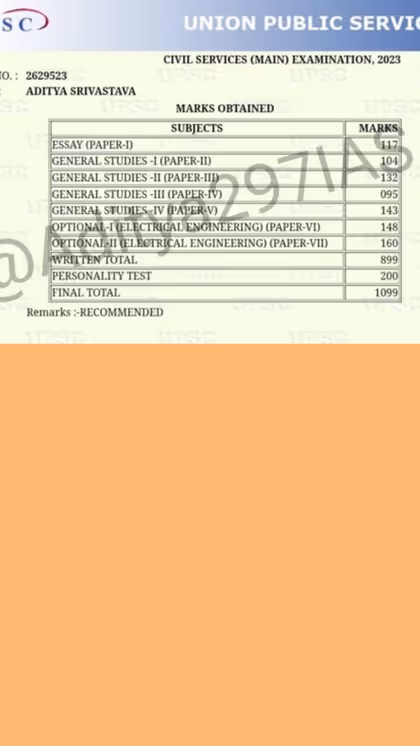 Aditya Srivastava Upsc Marksheet