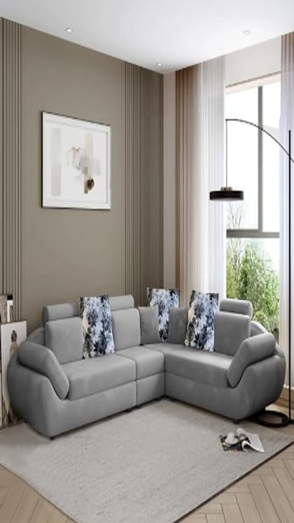 FURNY Elorana 6 Seater Corner Fabric Sectional Sofa Set