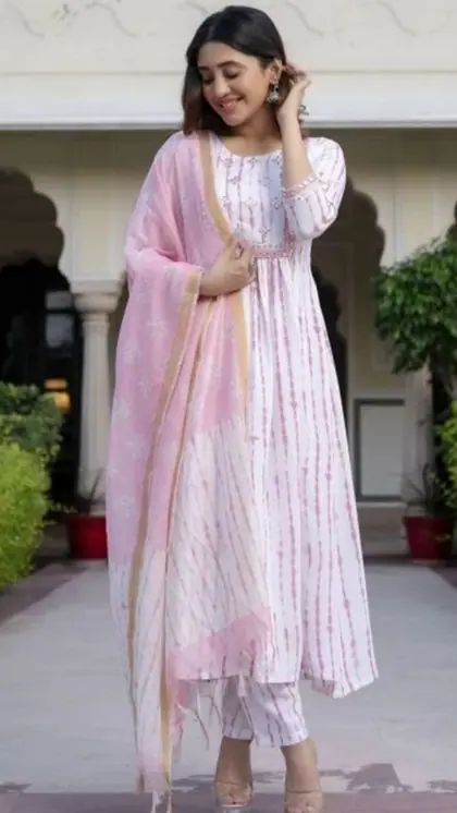पिंक अनारकली कुर्ता सेट (Pink Cotton Anarkali Suit)