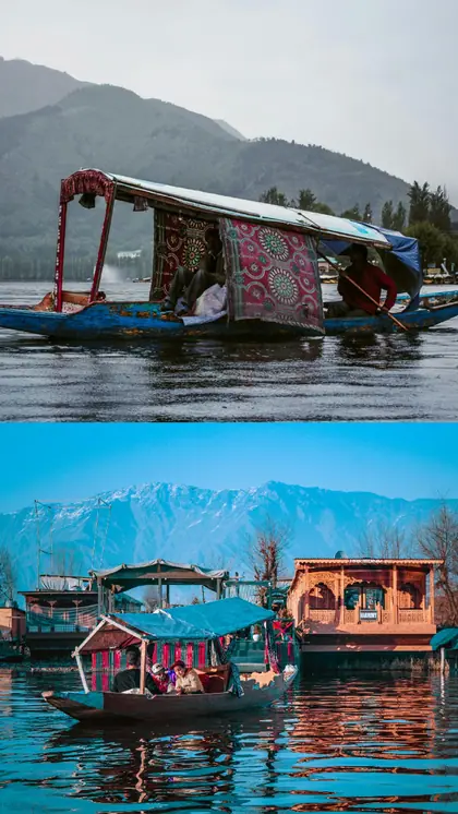 लेक में छत वाली बोट