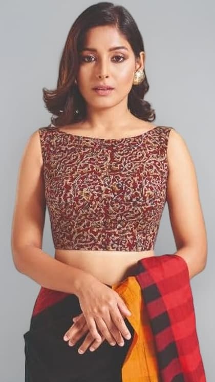 কাট স্লিভ বোট নেক প্রিন্টেড ব্লাউজ