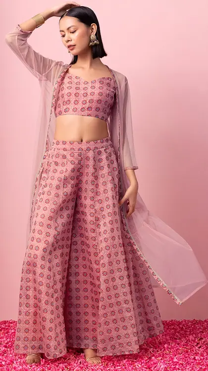 Short Top Ajrakh Sharara Set