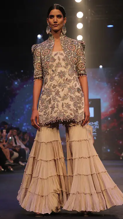 Short Jacket Flared Ajrakh Sharara