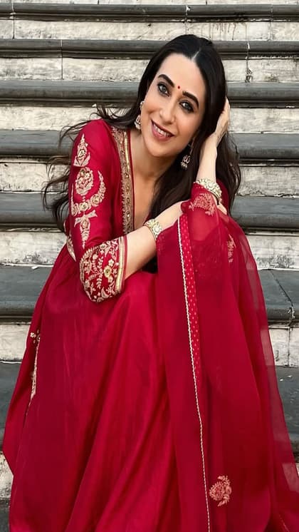 karishma kapoor red dress Karisma Kapoor in our Red Jacket and Sharara Set Manish Malhotra