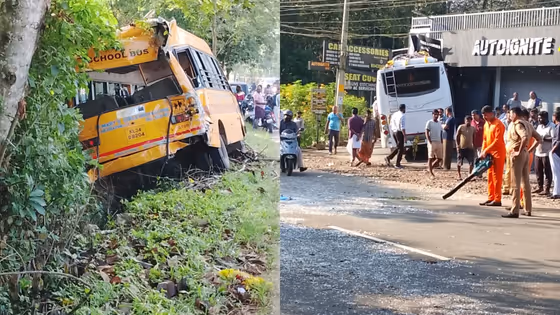 സ്കൂൾ ബസും ശബരിമല തീർത്ഥാടകരുടെ വാഹനവും കൂട്ടിയിടിച്ച് അപകടം; തീർത്ഥാടകാരിൽ ഒരാൾ റോഡിലേക്ക് തെറിച്ച് വീണു