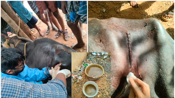 ಚಿತ್ರದುರ್ಗ: 'ದೇವರ ಕೋಣ'ದ ಪ್ರಾಣ ಉಳಿಸಿದ ಯಶಸ್ವಿ ರುಮಿನೊಟಮಿ ಶಸ್ತ್ರಚಿಕಿತ್ಸೆ, ಹೊಟ್ಟೆಯಿಂದ 6 ಬಕೆಟ್ ಕೊಳೆತ ಆಹಾರ ತೆಗೆದ ವೈದ್ಯರು!