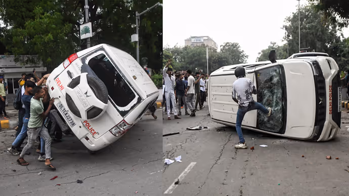 किसी ने पलट दी गाड़ी तो कोई कांच फोड़ता दिखा, 8 PHOTO में देखें CJP का भारी उत्पात