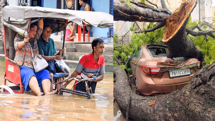 बाढ़ से तबाही की 10 खौफनाक तस्वीरें: कहीं रिक्शे पर रिस्की सफर तो कहीं कारों पर गिरा पेड़