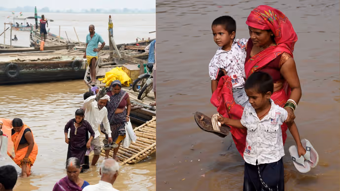 Patna Flood: एक तरफ राखी की खुशियां, दूसरी तरफ बाढ़ का दर्द... तस्वीरों में देखिए मां की बेबसी