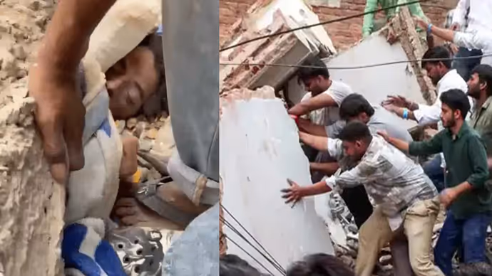 20 PHOTOS में दिल्ली बिल्डिंग हादसा: मलबे में दबा मिला युवक, ताश के पत्तों की तरह ढही 50 साल पुरानी इमारत