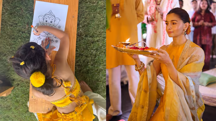 आलिया भट्ट की बेटी ने रंगी गणेश जी की तस्वीर, कपूर फैमिली के गणपति उत्सव की 6 PHOTOS