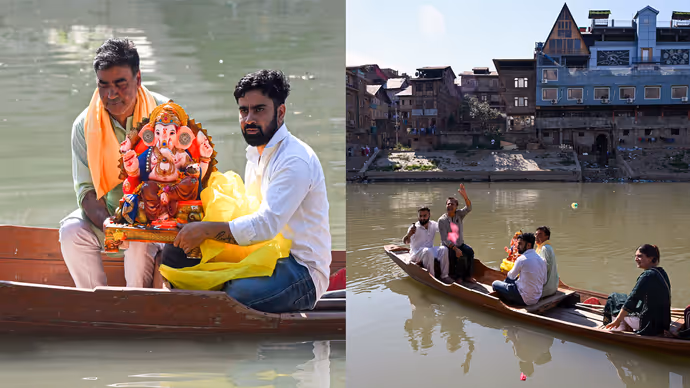 कश्मीर में गणपति विसर्जन, 7 तस्वीरों में देखें झेलम नदी में गणेश प्रतिमाओं का अद्भुत नजारा
