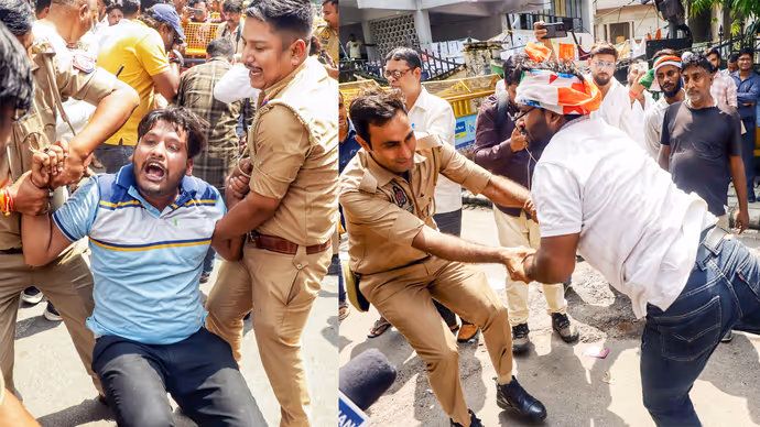 किसी को घसीटा तो किसी को दौड़ाकर पीटा, 7 PHOTO में ज्ञानेश कुमार के खिलाफ कांग्रेस का प्रोटेस्ट