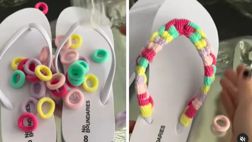 rubber band hack for slippers