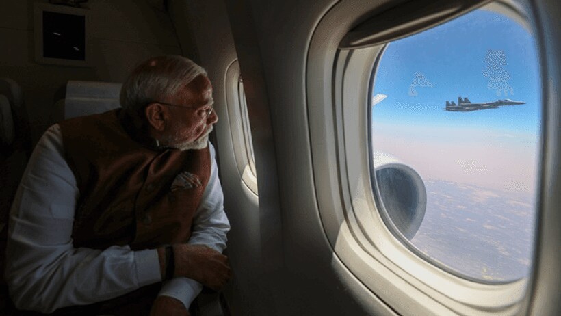 PM Narendra Modi escorted by F15 fighter jets 