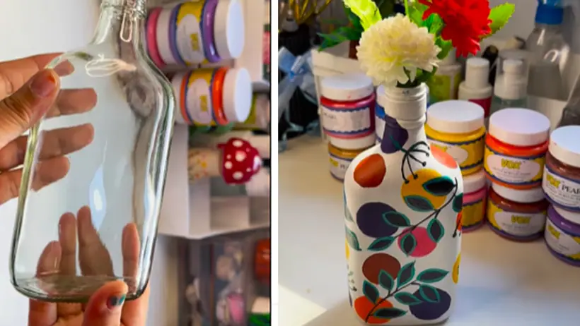 DIY flower pot with glass bottle