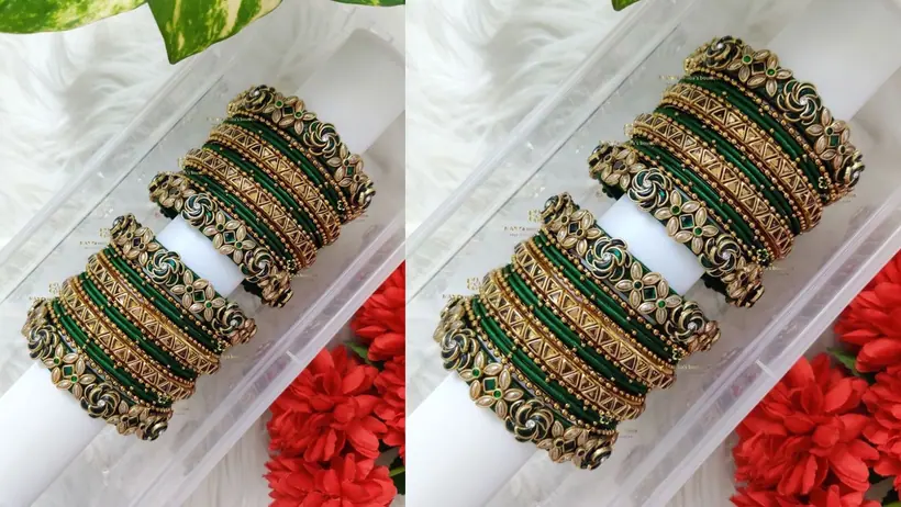 Kundan green bangle set for Sawan special look
