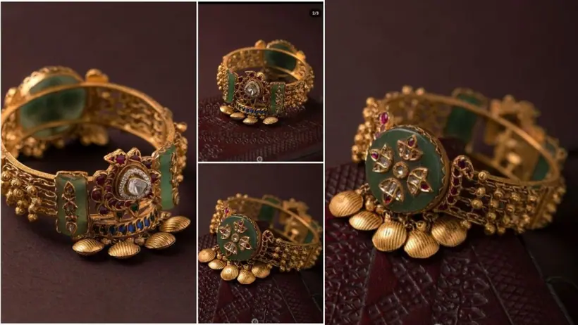 Stylish Sawan green glass bangle with bracelet combo design